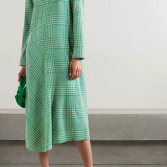 Tibi Sterling green plaid wool dress mock neck size 2 - Picture 7 of 8
